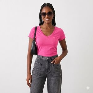 Mossimo Supply Co. Hot Pink V-Neck Tee